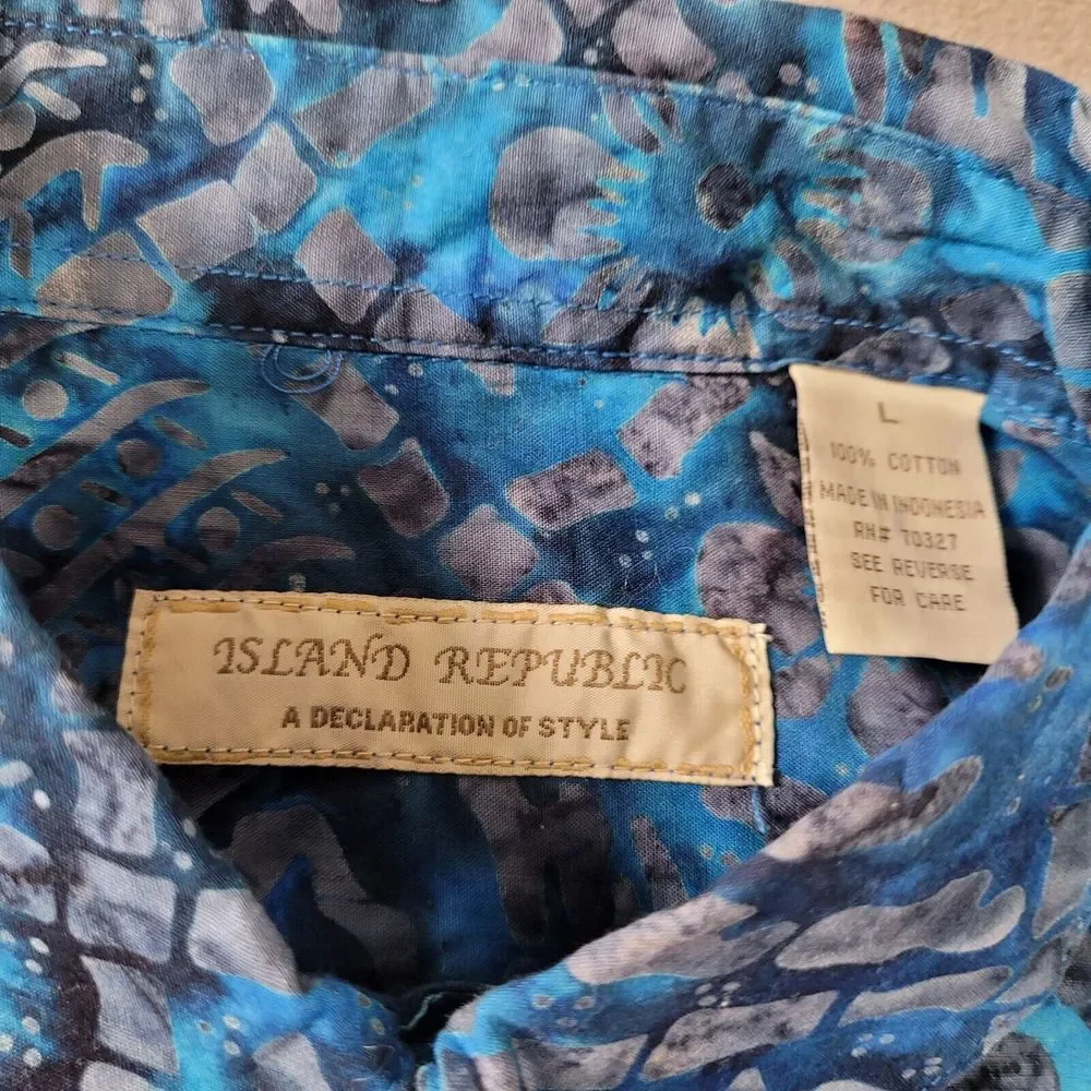 Banana Republic‎ Geometric Blue Hawaiian Shirt Mens Size Large